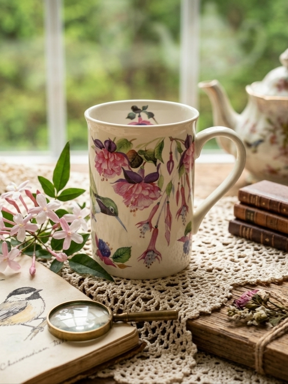 Capilano Birds Tea Mugs Valerie Pfeiffer Hummingbird Fuchsia Collectible Ceramic